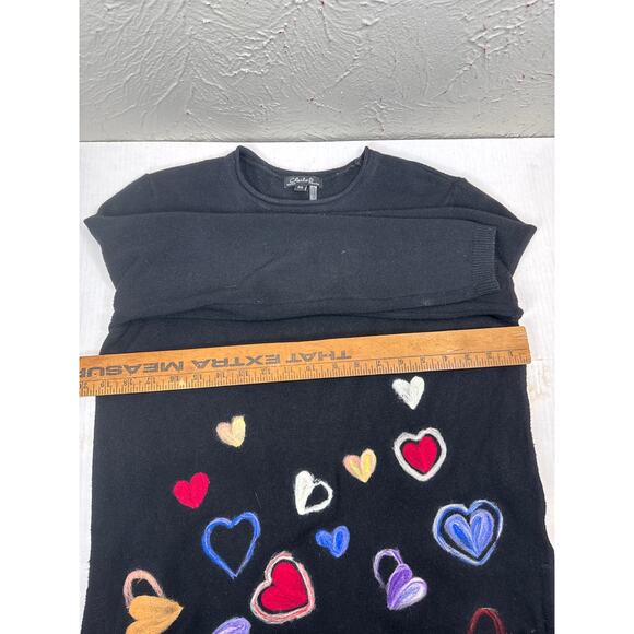 Charlie B Womens Black Sweater Hearts Embroidered‎ Side Slit Size Small - Picture 5 of 5